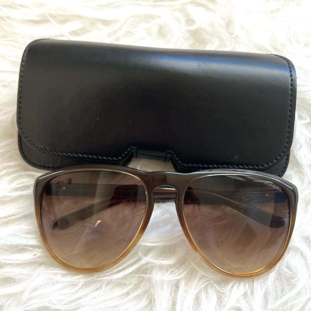 👓Vintage Unisex Aviator Sunglasses by YSL Brown 58mm Y2K